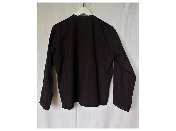 Autre Marque Camicia cotone marrone collo coreano - vista 4