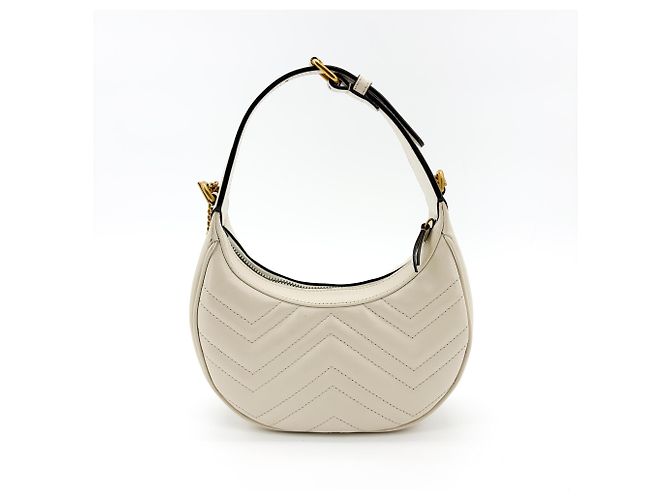 Gucci GG Marmont Half Moon Hobo Matelasse Leather Mini Bianco - vista 2
