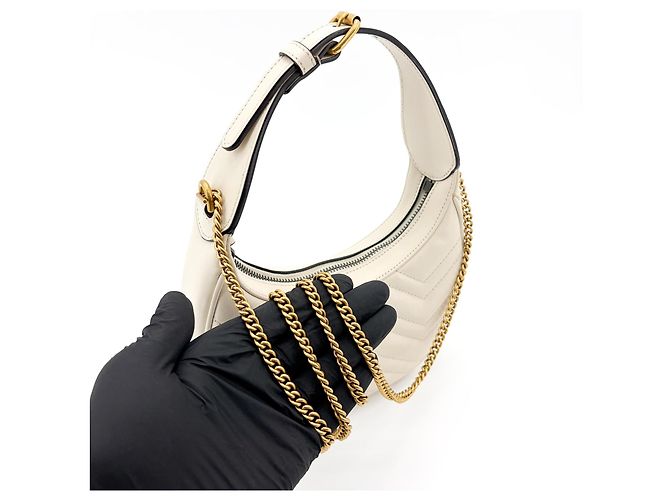 Gucci GG Marmont Half Moon Hobo Matelasse Leather Mini Bianco - vista 7