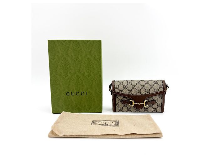 Gucci Horsebit 1955 Flap GG Coated Canvas Mini Marrone - vista 2