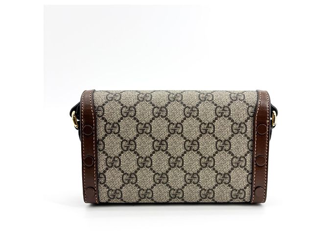 Gucci Horsebit 1955 Flap GG Coated Canvas Mini Marrone - vista 3