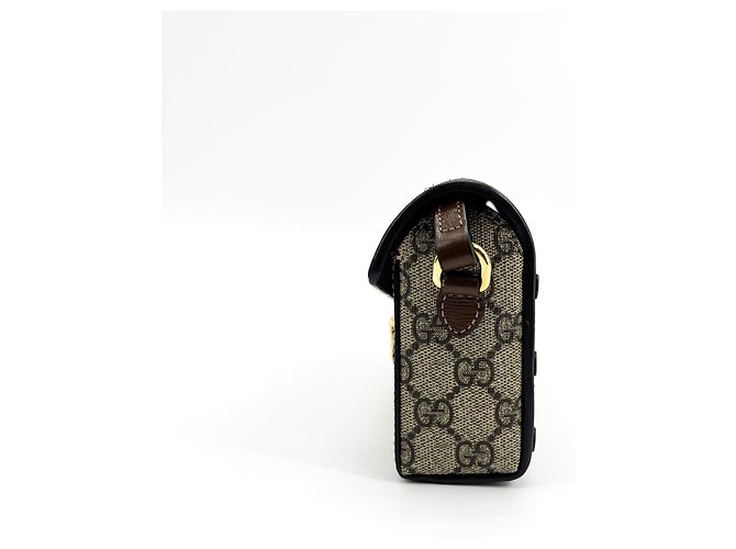 Gucci Horsebit 1955 Flap GG Coated Canvas Mini Marrone - vista 4