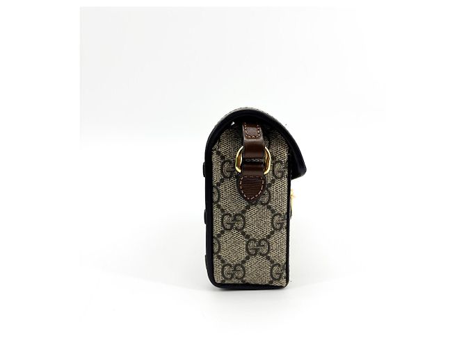 Gucci Horsebit 1955 Flap GG Coated Canvas Mini Marrone - vista 5
