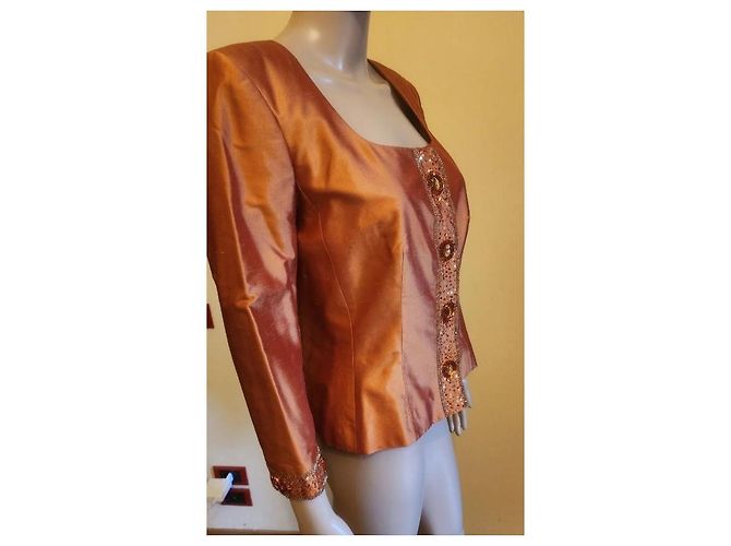 Chaqueta de seda adornada naranja Luisa Spagnoli - vue 2