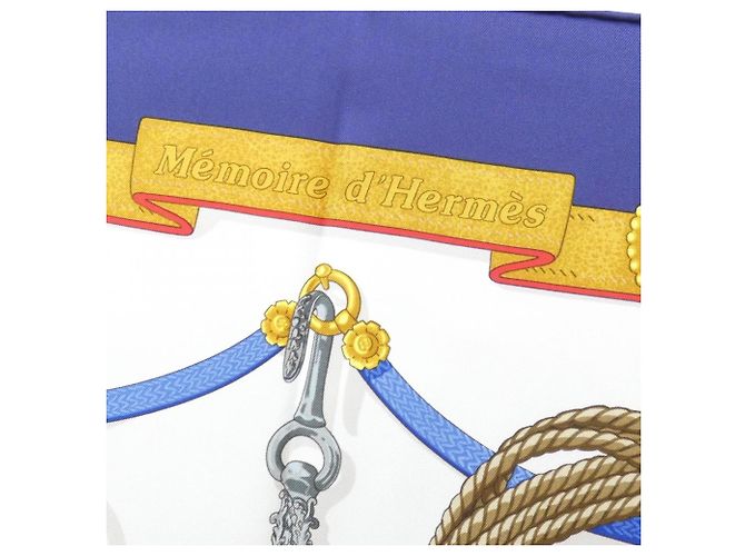 Hermès Hermes MEMOIRE D'HERMES Foulard Quadrato Muffler Bianco Blu - vista 2