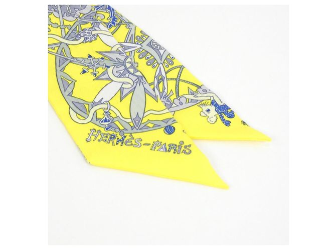 Hermès Lenço Twilly Hermes LA FOLLE PARADE Marrom Amarelo - vista 2