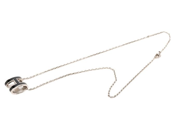 Hermès Collana con ciondolo a catena Logo Pop H Hermes Nero Argento - vista 3