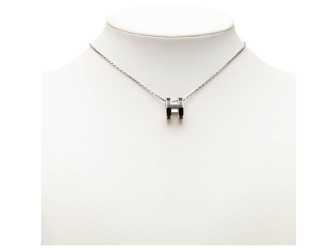 Hermès Collana con ciondolo a catena Logo Pop H Hermes Nero Argento - vista 5