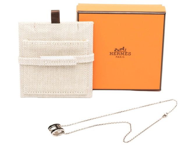 Hermès Collana con ciondolo a catena Logo Pop H Hermes Nero Argento - vista 6