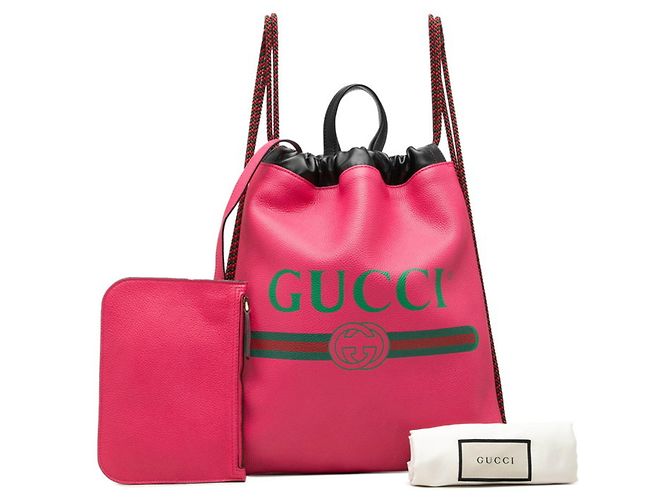 Mochila de cordón Gucci en piel rosa - vista 7