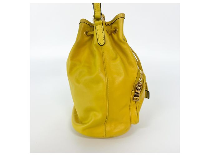 Prada Duet Drawstring Bucket Leather Yellow - view 3