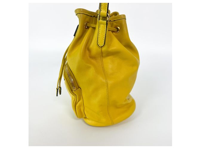 Prada Duet Drawstring Bucket Leather Yellow - view 4