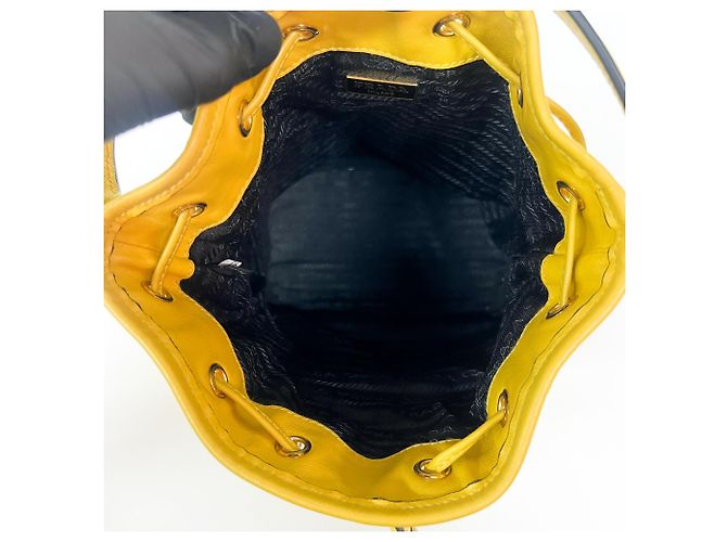 Prada Duet Drawstring Bucket Leather Yellow - view 5