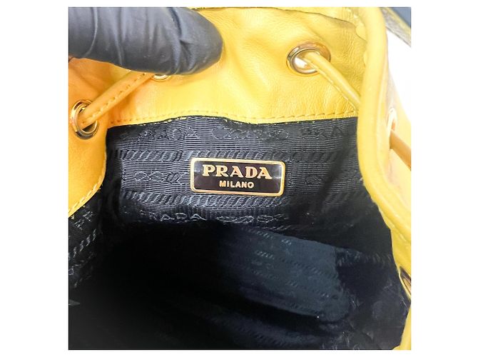 Prada Duet Drawstring Bucket Leather Yellow - view 6