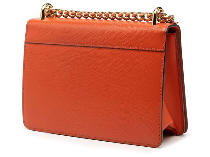 Bolsa de Ombro Prada Saffiano com Corrente Laranja - vista 2