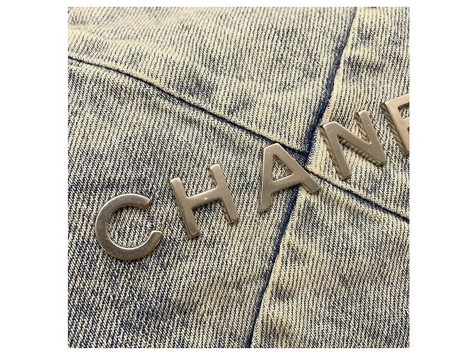 Borsa a tracolla Chanel Matelassé in denim blu - vista 11