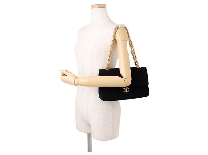 Borsa a tracolla con catena Chanel Matelassé in jersey di cotone nero - vista 4