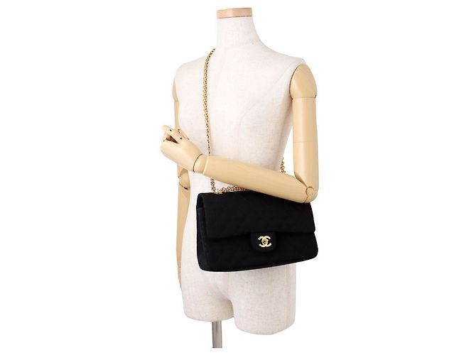 Borsa a tracolla con catena Chanel Matelassé in jersey di cotone nero - vista 5