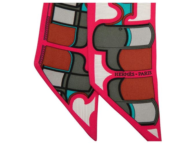 Hermès Hermes Twilly Coupe Les Coupes Scarf Rosa Multicolore - vista 3