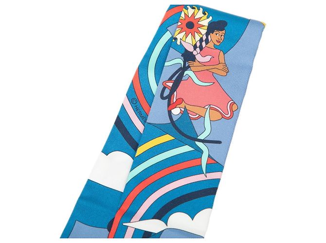Hermès Hermes Twilly Flying Carré Foulard Blu Multicolore - vista 2
