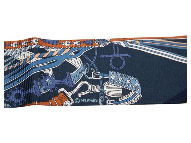 Hermès Pañuelo Hermes Twilly Saddler's Bouquets Multicolor Azul marino - vista 3