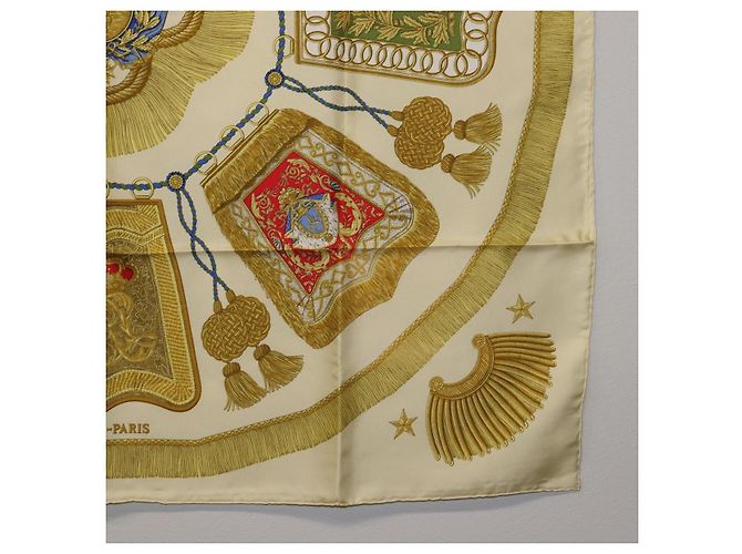Hermès Foulard HERMES Carre 90 Seta Beige Giallo "Porte et Carvalerie" Auth ki6869M - vista 10