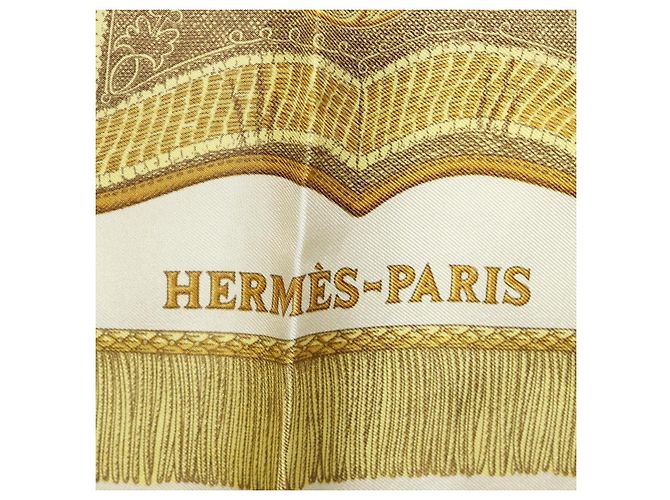 Hermès Foulard HERMES Carre 90 Seta Beige Giallo "Porte et Carvalerie" Auth ki6869M - vista 11