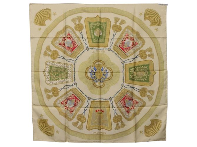 Hermès Foulard HERMES Carre 90 Seta Beige Giallo "Porte et Carvalerie" Auth ki6869M - vista 14
