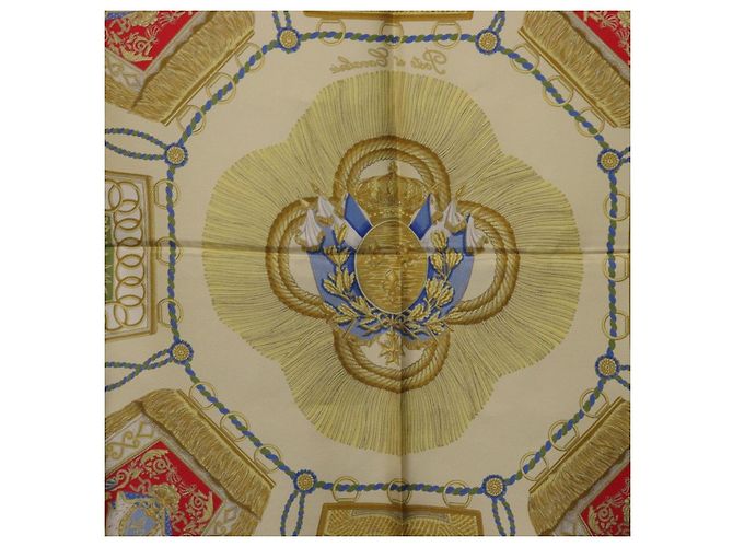 Hermès Foulard HERMES Carre 90 Seta Beige Giallo "Porte et Carvalerie" Auth ki6869M - vista 19