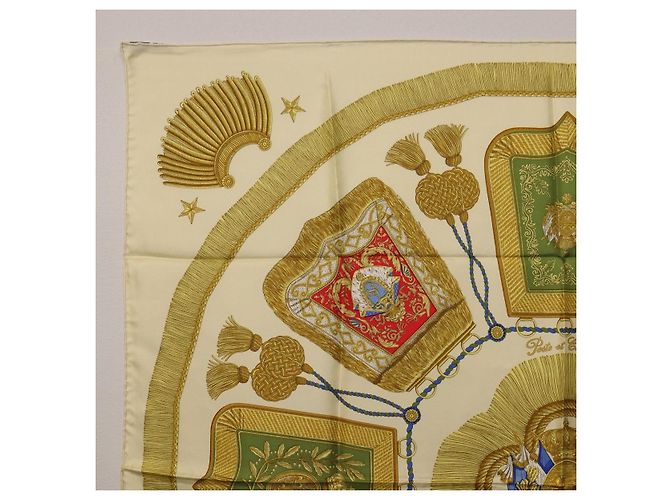 Hermès Foulard HERMES Carre 90 Seta Beige Giallo "Porte et Carvalerie" Auth ki6869M - vista 2