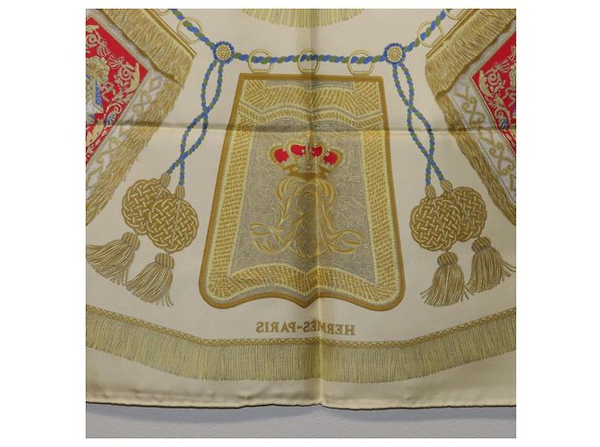Hermès Foulard HERMES Carre 90 Seta Beige Giallo "Porte et Carvalerie" Auth ki6869M - vista 22