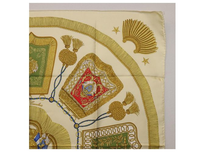 Hermès Foulard HERMES Carre 90 Seta Beige Giallo "Porte et Carvalerie" Auth ki6869M - vista 4