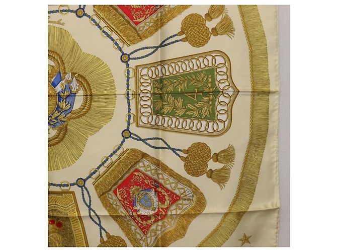 Hermès Foulard HERMES Carre 90 Seta Beige Giallo "Porte et Carvalerie" Auth ki6869M - vista 7