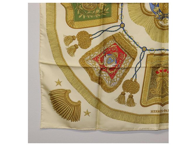 Hermès Foulard HERMES Carre 90 Seta Beige Giallo "Porte et Carvalerie" Auth ki6869M - vista 8
