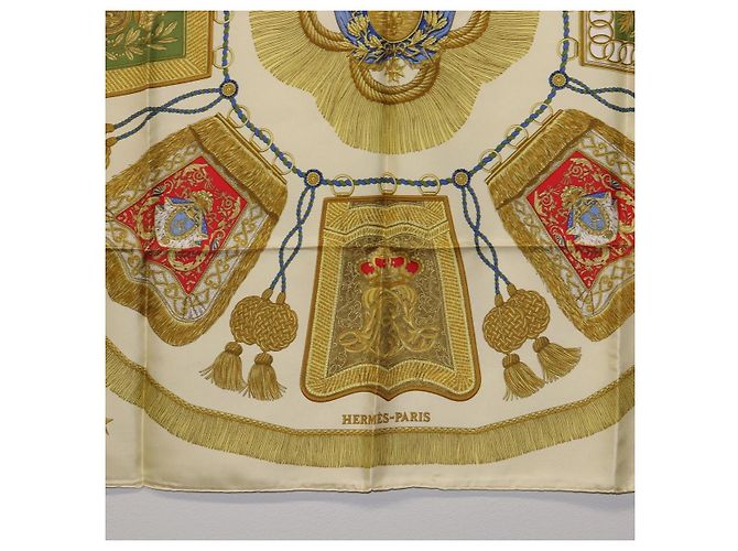 Hermès Foulard HERMES Carre 90 Seta Beige Giallo "Porte et Carvalerie" Auth ki6869M - vista 9