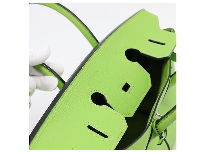 Hermès Borsa a mano HERMES Birkin 35 in pelle Taurillon Verde Argento Auth LN220SM - vista 21