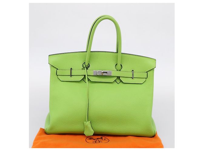 Hermès Borsa a mano HERMES Birkin 35 in pelle Taurillon Verde Argento Auth LN220SM - vista 39