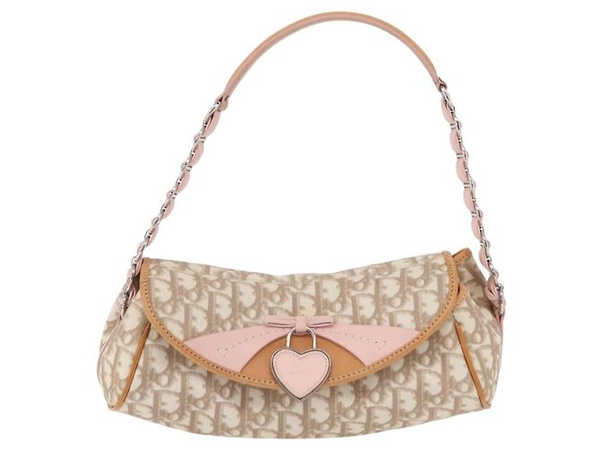 Sac Christian Dior Trotter Canvas Romantic Chain Bag PVC Ivory Silver Auth 206260SAM Argenté Écru - vue 2