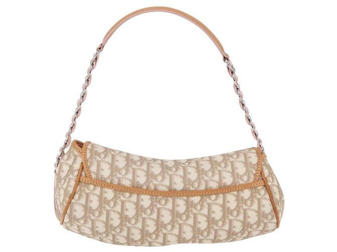 Sac Christian Dior Trotter Canvas Romantic Chain Bag PVC Ivory Silver Auth 206260SAM Argenté Écru - vue 3