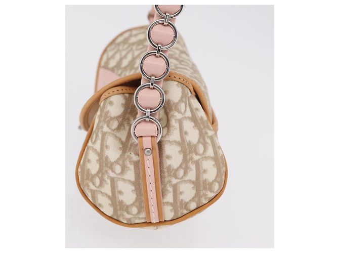 Sac Christian Dior Trotter Canvas Romantic Chain Bag PVC Ivory Silver Auth 206260SAM Argenté Écru - vue 4