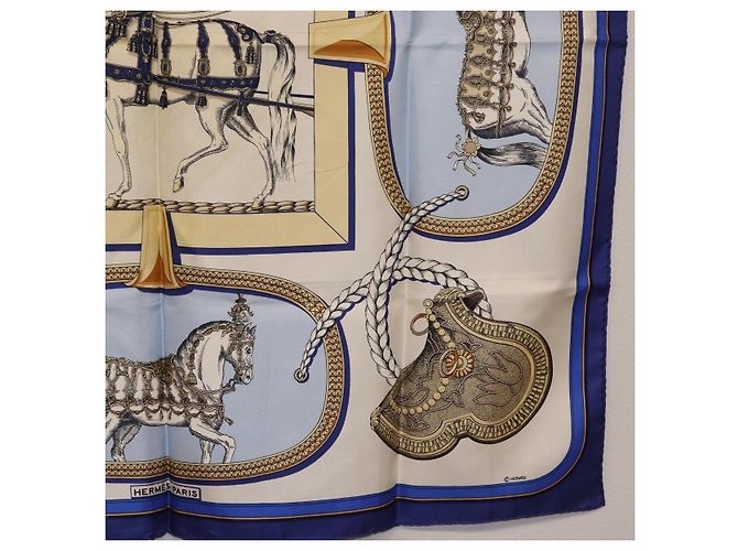 Hermès HERMES Foulard Carré 90 «GRAND APPARAT» Seta Blu Auth bs37166 - vista 10