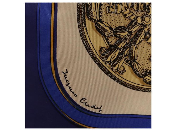 Hermès HERMES Foulard Carré 90 «GRAND APPARAT» Seta Blu Auth bs37166 - vista 12