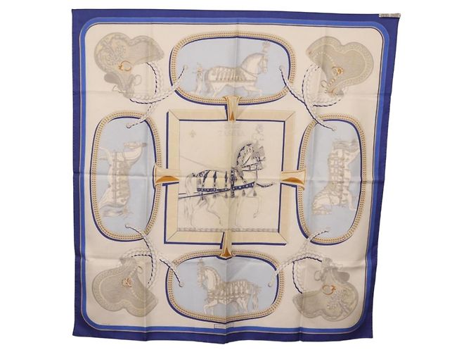 Hermès HERMES Foulard Carré 90 «GRAND APPARAT» Seta Blu Auth bs37166 - vista 14