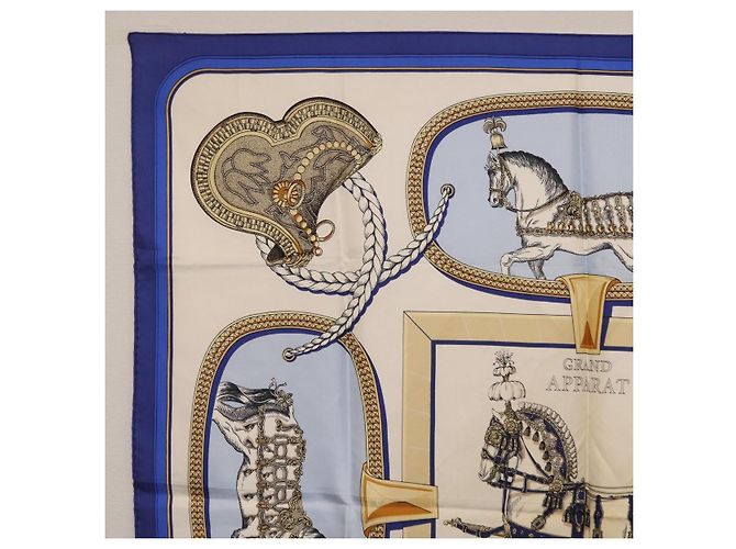 Hermès HERMES Foulard Carré 90 «GRAND APPARAT» Seta Blu Auth bs37166 - vista 2