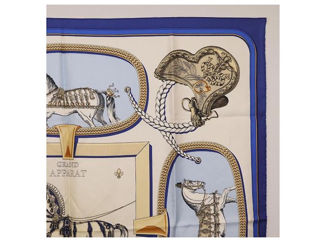 Hermès HERMES Foulard Carré 90 «GRAND APPARAT» Seta Blu Auth bs37166 - vista 4