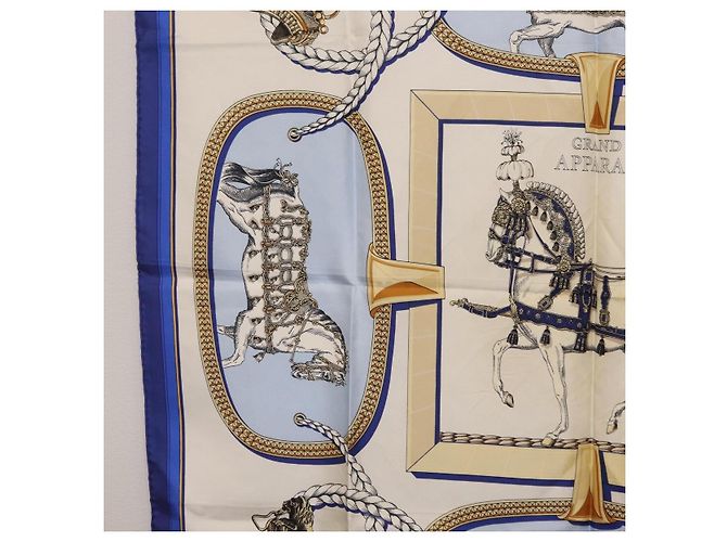 Hermès HERMES Foulard Carré 90 «GRAND APPARAT» Seta Blu Auth bs37166 - vista 5