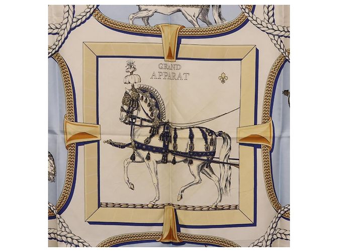 Hermès HERMES Foulard Carré 90 «GRAND APPARAT» Seta Blu Auth bs37166 - vista 6