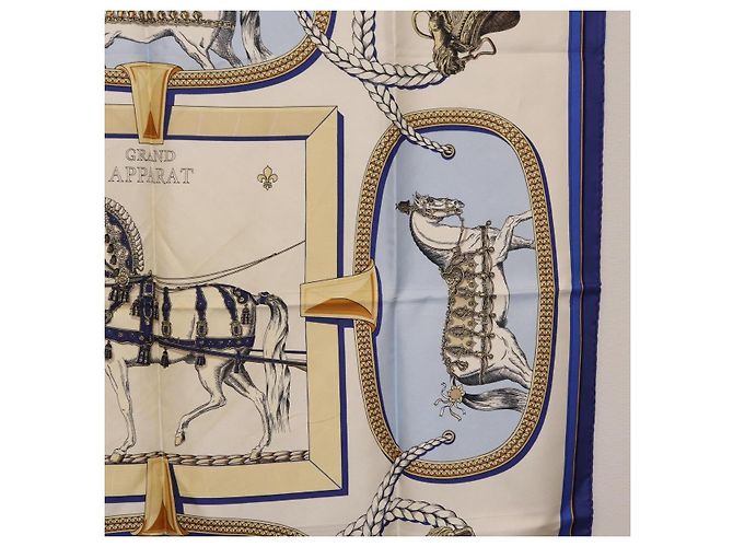 Hermès HERMES Foulard Carré 90 «GRAND APPARAT» Seta Blu Auth bs37166 - vista 7