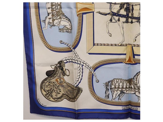 Hermès HERMES Foulard Carré 90 «GRAND APPARAT» Seta Blu Auth bs37166 - vista 8