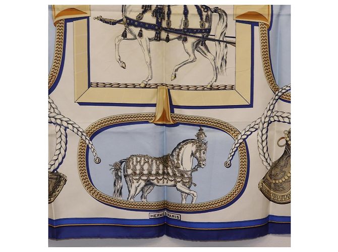 Hermès HERMES Foulard Carré 90 «GRAND APPARAT» Seta Blu Auth bs37166 - vista 9